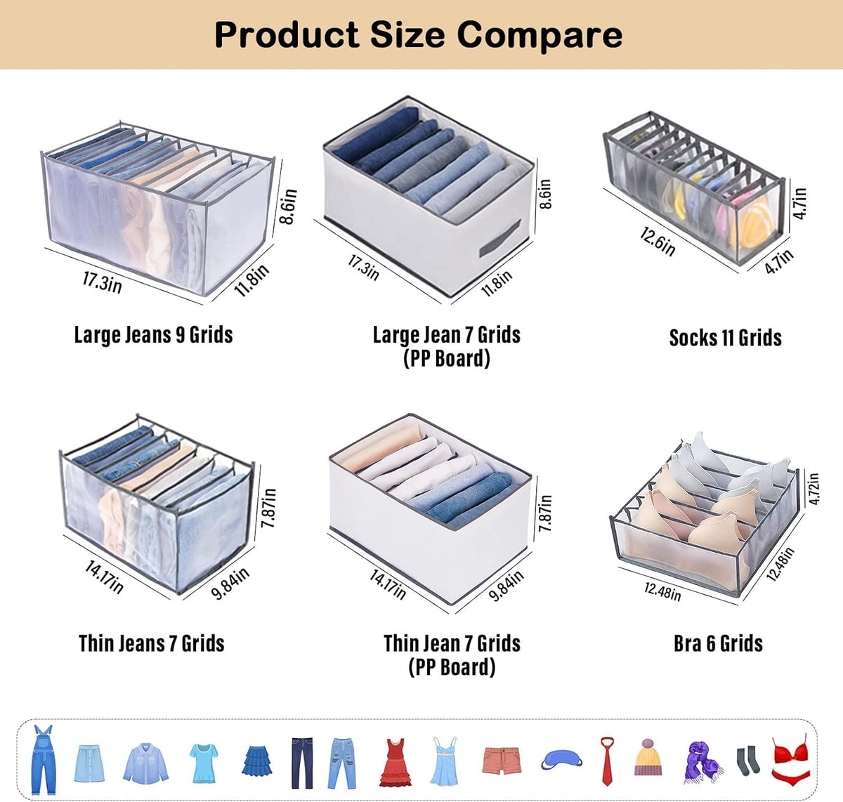 Wardrobe Clothes Organizer, Drawer Organizer for Clothing, Closet Organizers and Storage, Drawer Dividers for Clothes, Mesh Separation Box for Thin Jeans, Trousers, T-shirts, Skirts