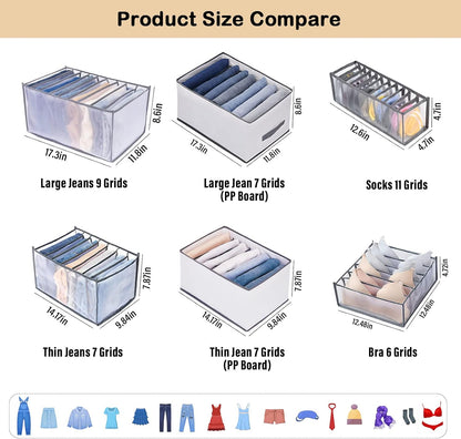 Wardrobe Clothes Organizer, Drawer Organizer for Clothing, Closet Organizers and Storage, Drawer Dividers for Clothes, Mesh Separation Box for Thin Jeans, Trousers, T-shirts, Skirts