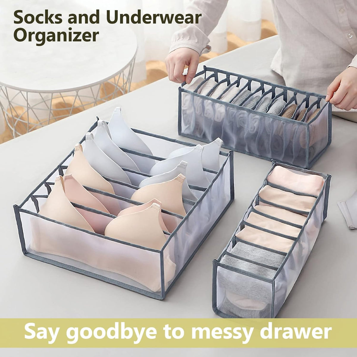 Wardrobe Clothes Organizer, Drawer Organizer for Clothing, Closet Organizers and Storage, Drawer Dividers for Clothes, Mesh Separation Box for Thin Jeans, Trousers, T-shirts, Skirts