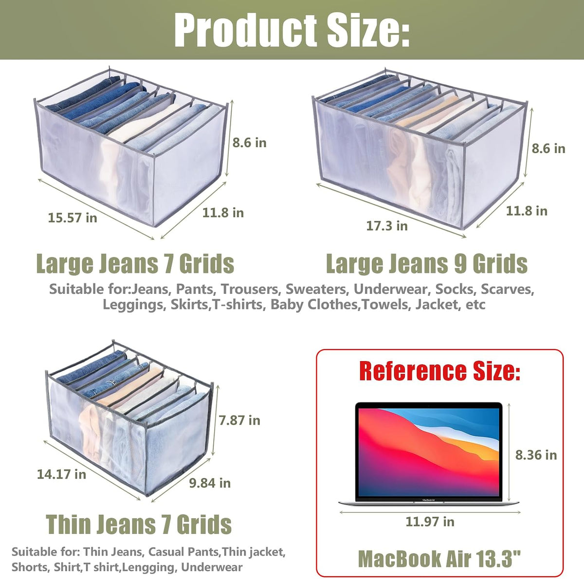 Wardrobe Clothes Organizer, Drawer Organizer for Clothing, Closet Organizers and Storage, Drawer Dividers for Clothes, Mesh Separation Box for Thin Jeans, Trousers, T-shirts, Skirts