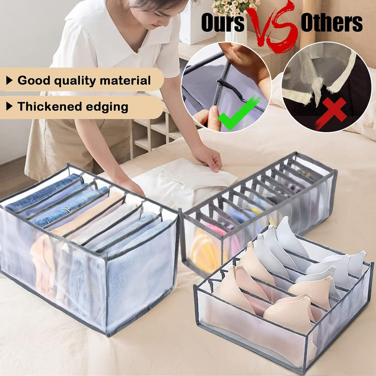Wardrobe Clothes Organizer, Drawer Organizer for Clothing, Closet Organizers and Storage, Drawer Dividers for Clothes, Mesh Separation Box for Thin Jeans, Trousers, T-shirts, Skirts