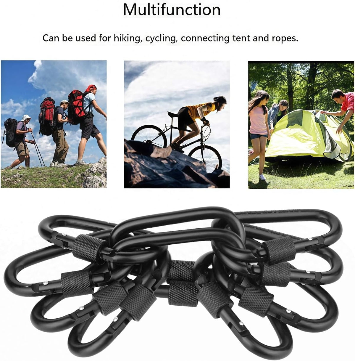 Locking Carabiner Clip, Vonpri 3 Inch D Ring Clips Spring Snap Key Chain Hook Screw Gate Aluminum Carabiners for Outdoor Travel Camping Fishing Hiking Backpack