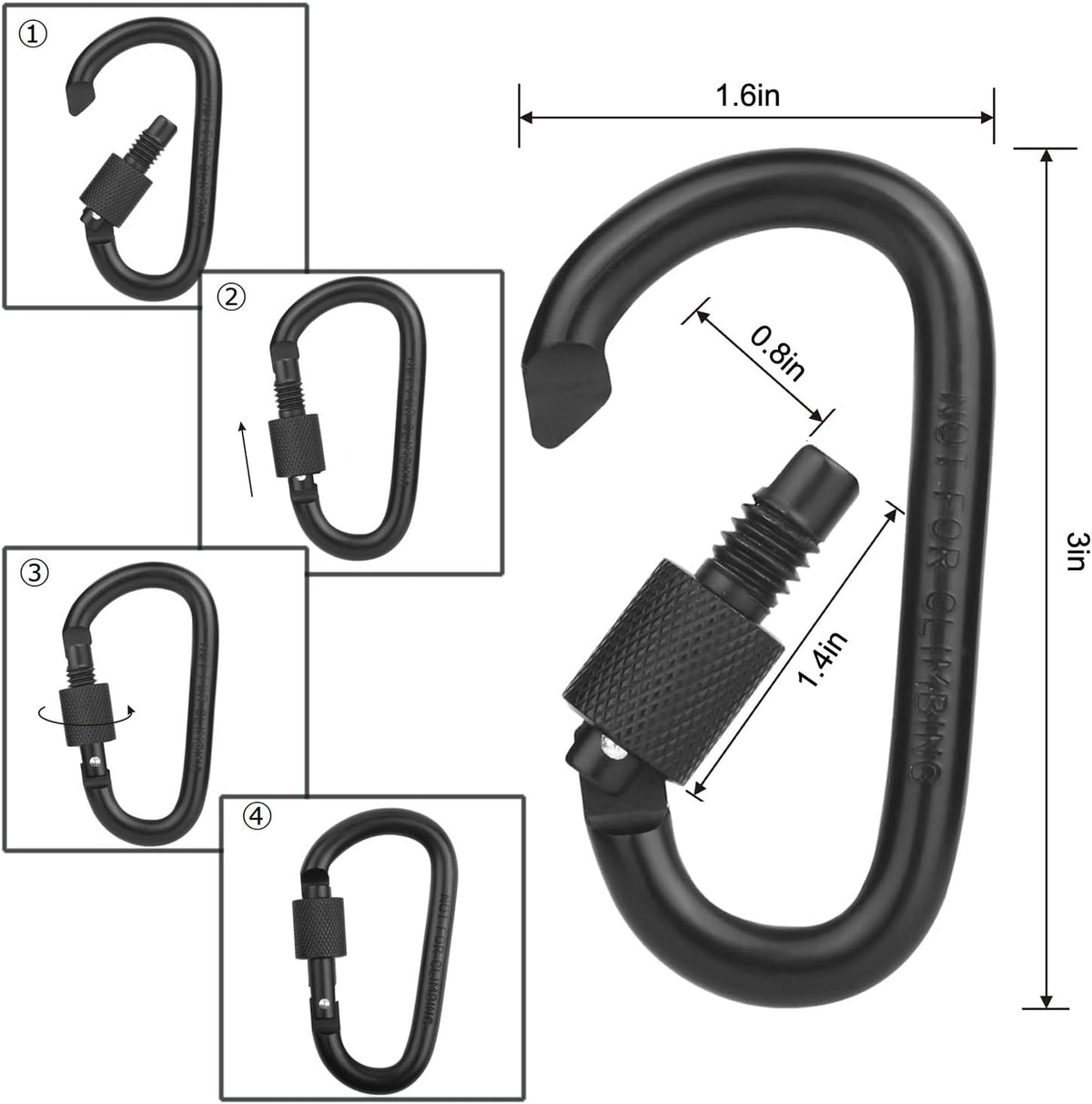 Locking Carabiner Clip, Vonpri 3 Inch D Ring Clips Spring Snap Key Chain Hook Screw Gate Aluminum Carabiners for Outdoor Travel Camping Fishing Hiking Backpack