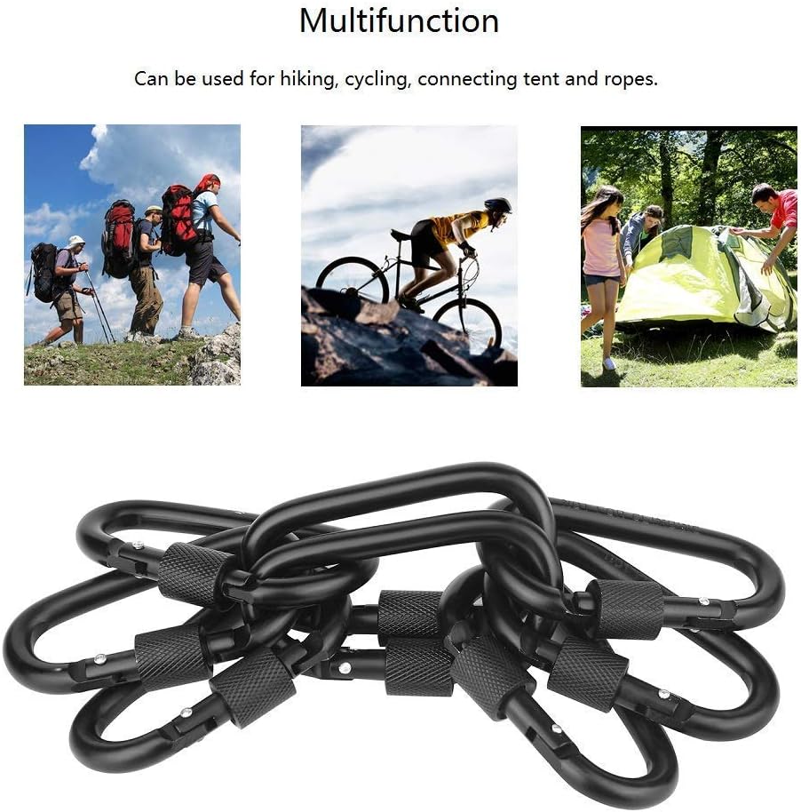 Locking Carabiner Clip, Vonpri 3 Inch D Ring Clips Spring Snap Key Chain Hook Screw Gate Aluminum Carabiners for Outdoor Travel Camping Fishing Hiking Backpack