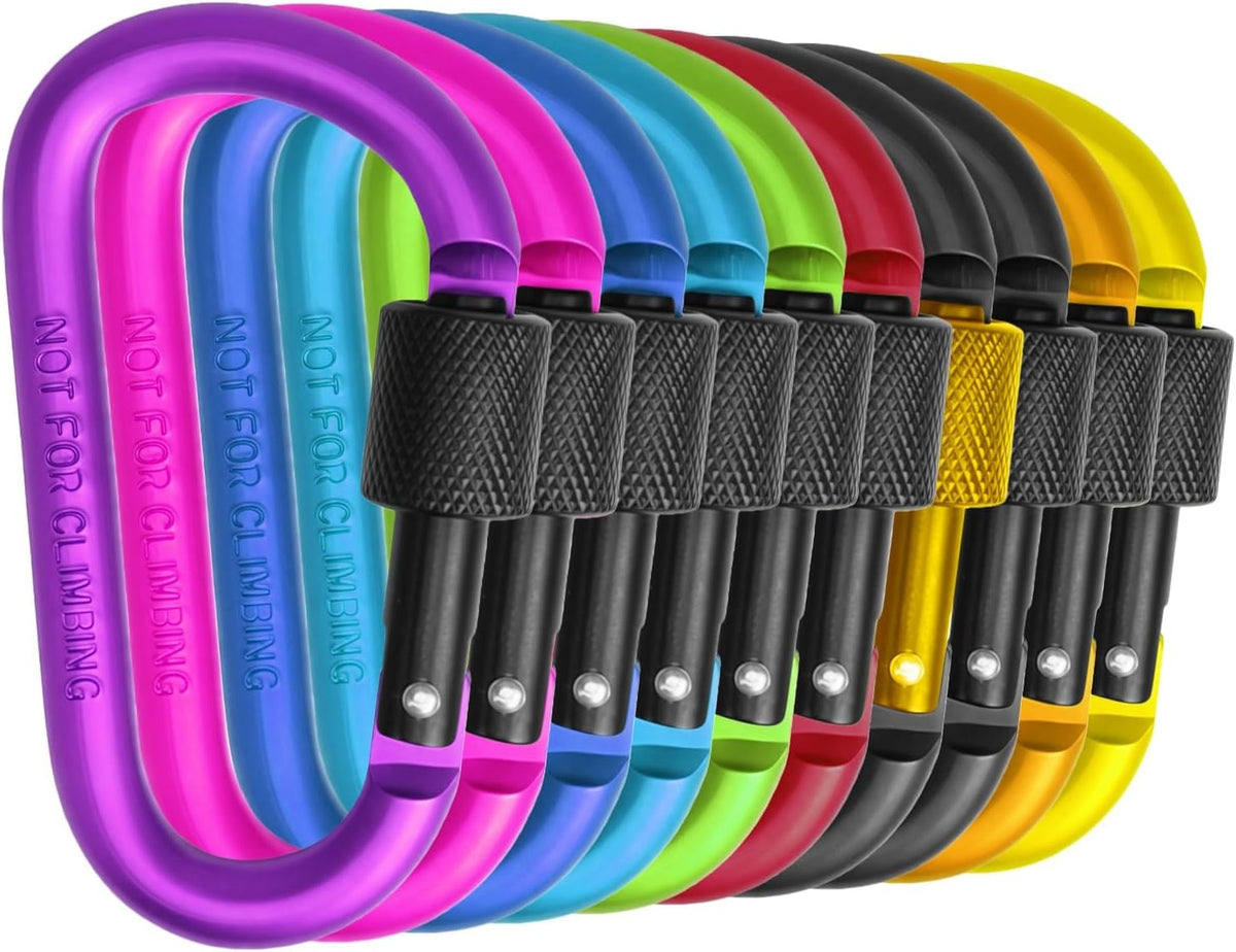 Locking Carabiner Clip, Vonpri 3 Inch D Ring Clips Spring Snap Key Chain Hook Screw Gate Aluminum Carabiners for Outdoor Travel Camping Fishing Hiking Backpack