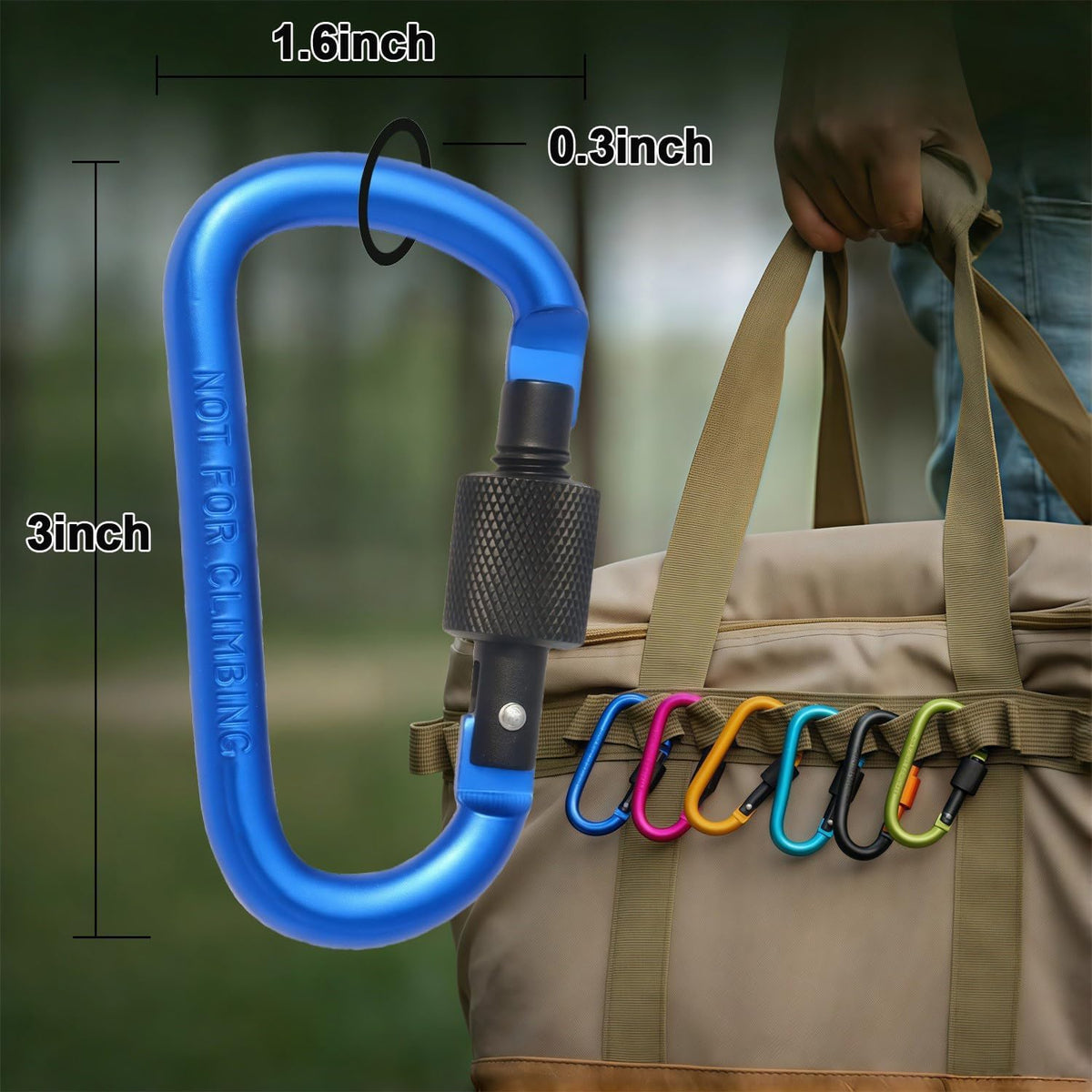 Locking Carabiner Clip, Vonpri 3 Inch D Ring Clips Spring Snap Key Chain Hook Screw Gate Aluminum Carabiners for Outdoor Travel Camping Fishing Hiking Backpack