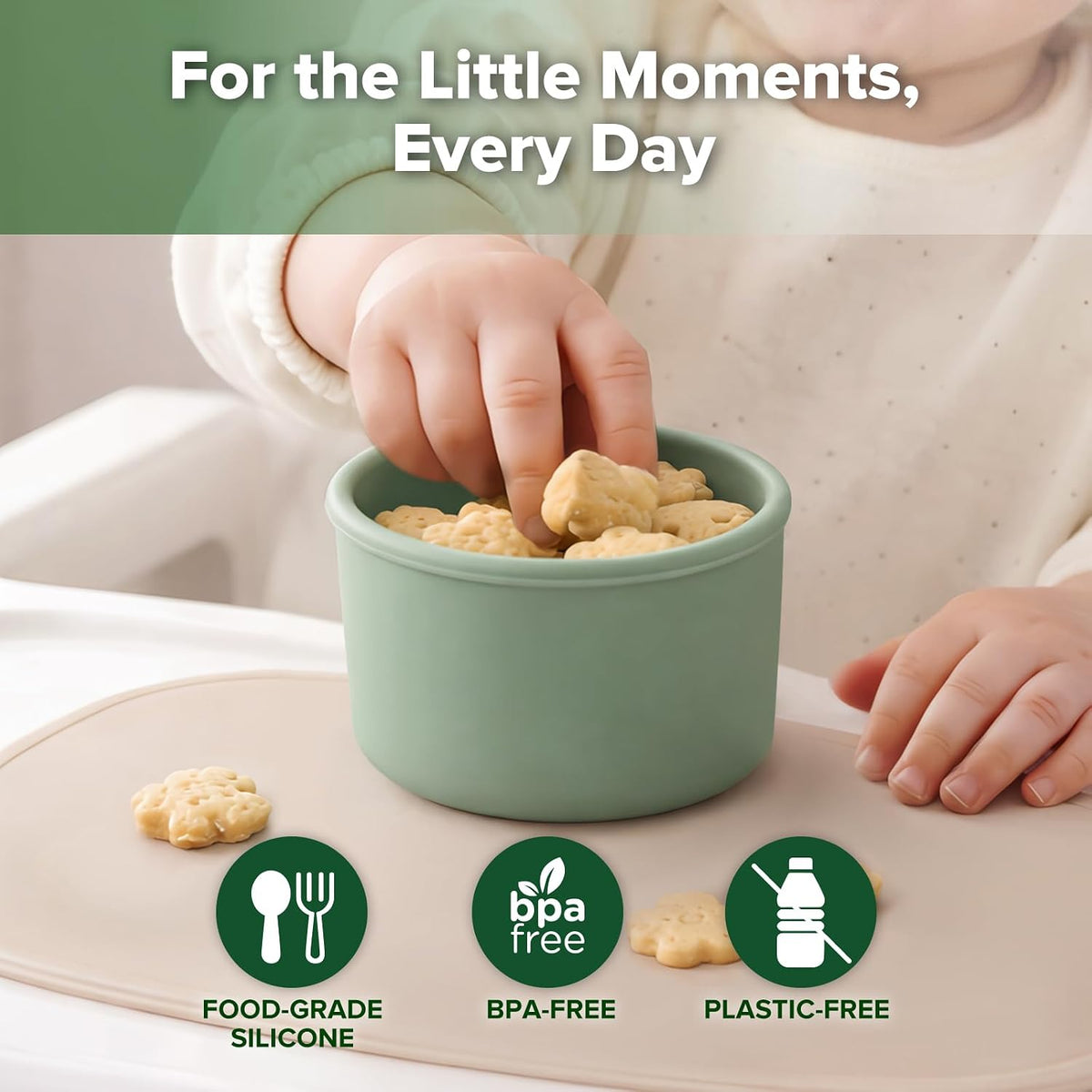 Silicone Baby Food Containers with Leakproof Lids, 5 oz, 3-Pack