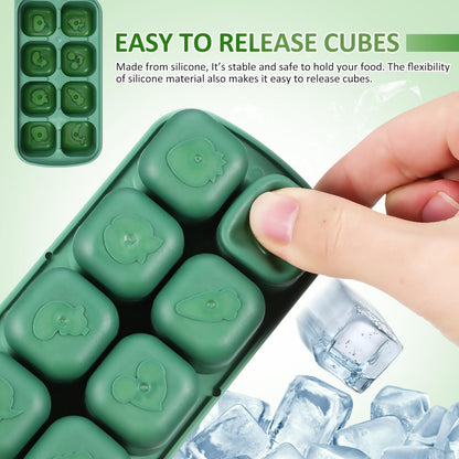 Silicone Ice Cube Tray with Lid 8-Cube Flexible Freezer Storage Container for Ice Food Meal Prep and Sauce Freezing Mold