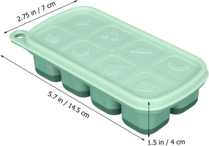 Silicone Ice Cube Tray with Lid 8-Cube Flexible Freezer Storage Container for Ice Food Meal Prep and Sauce Freezing Mold