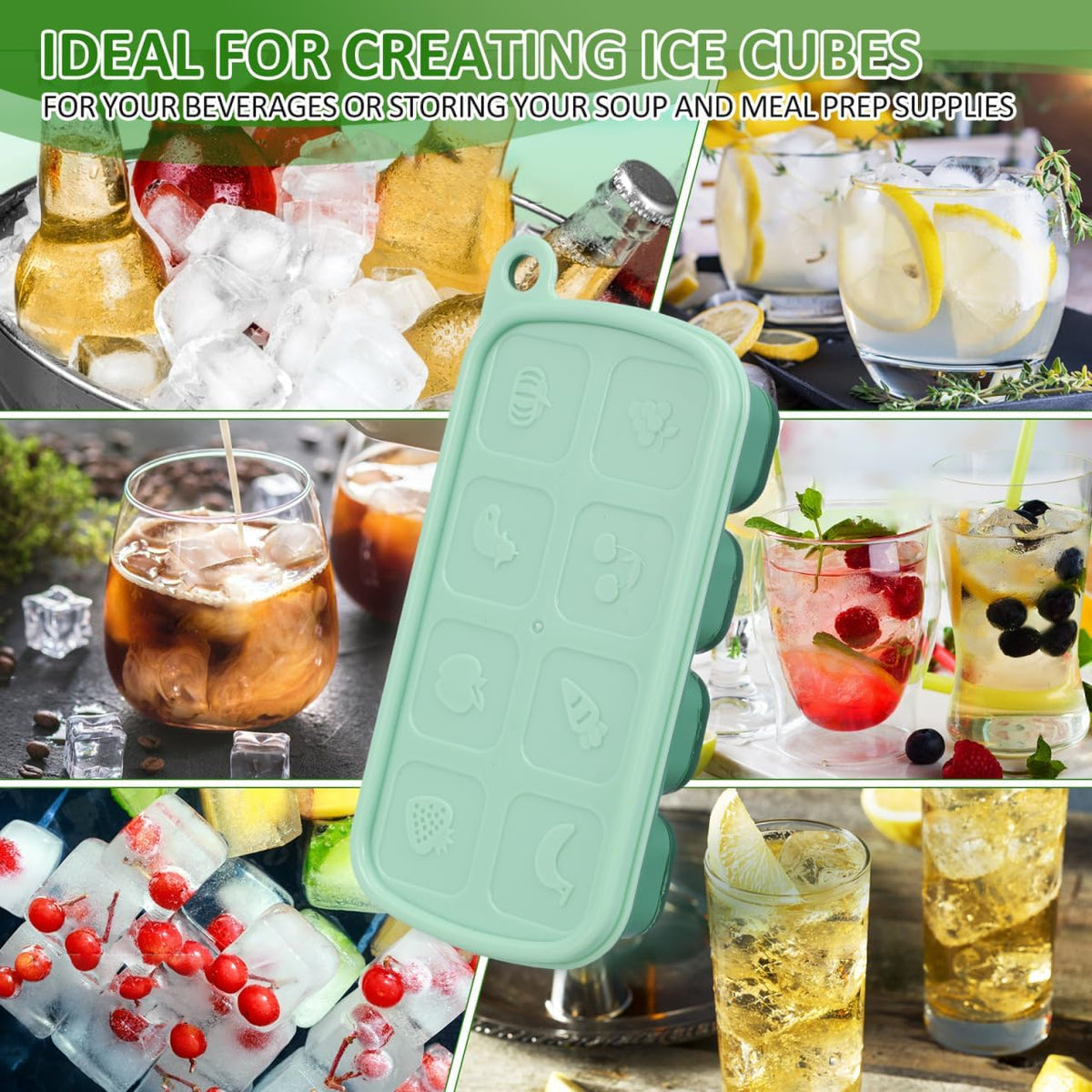 Silicone Ice Cube Tray with Lid 8-Cube Flexible Freezer Storage Container for Ice Food Meal Prep and Sauce Freezing Mold