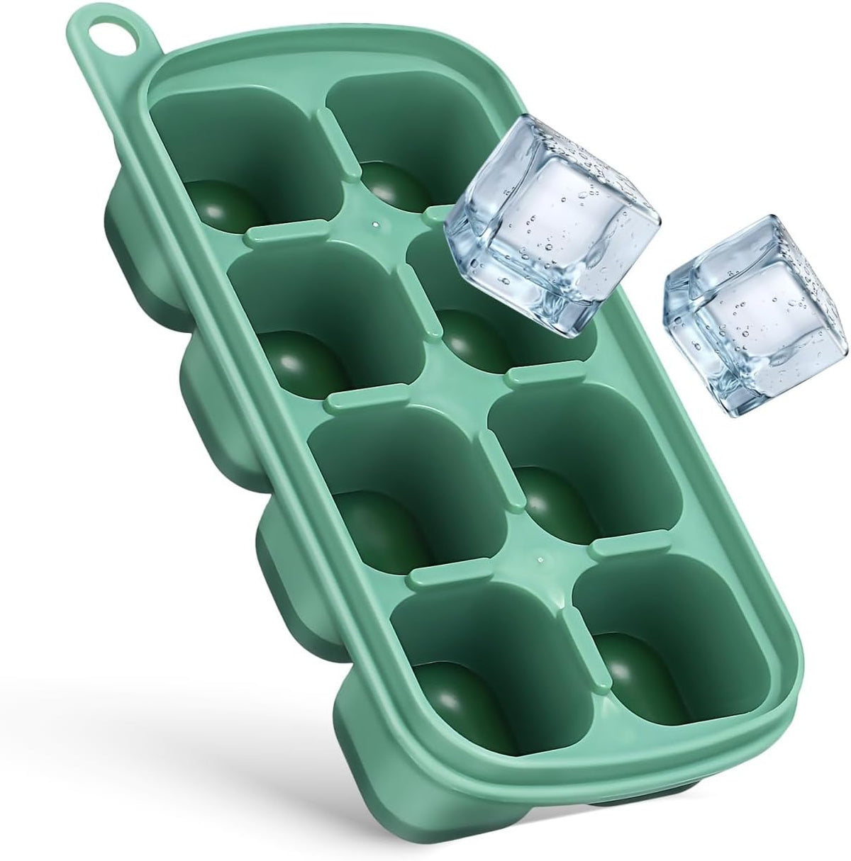 Silicone Ice Cube Tray with Lid 8-Cube Flexible Freezer Storage Container for Ice Food Meal Prep and Sauce Freezing Mold
