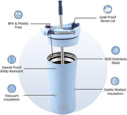 BOTTLE BOTTLE Insulated coffee Tumbler with Dual-use Lid and Straw 12oz | Double Walled,Stainless Steel,with Handle,Iced Travel Coffee Mug for Woman and Man,BPA-Free