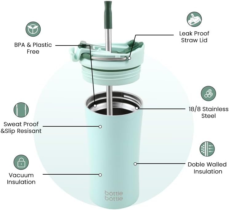 BOTTLE BOTTLE Insulated coffee Tumbler with Dual-use Lid and Straw 12oz | Double Walled,Stainless Steel,with Handle,Iced Travel Coffee Mug for Woman and Man,BPA-Free