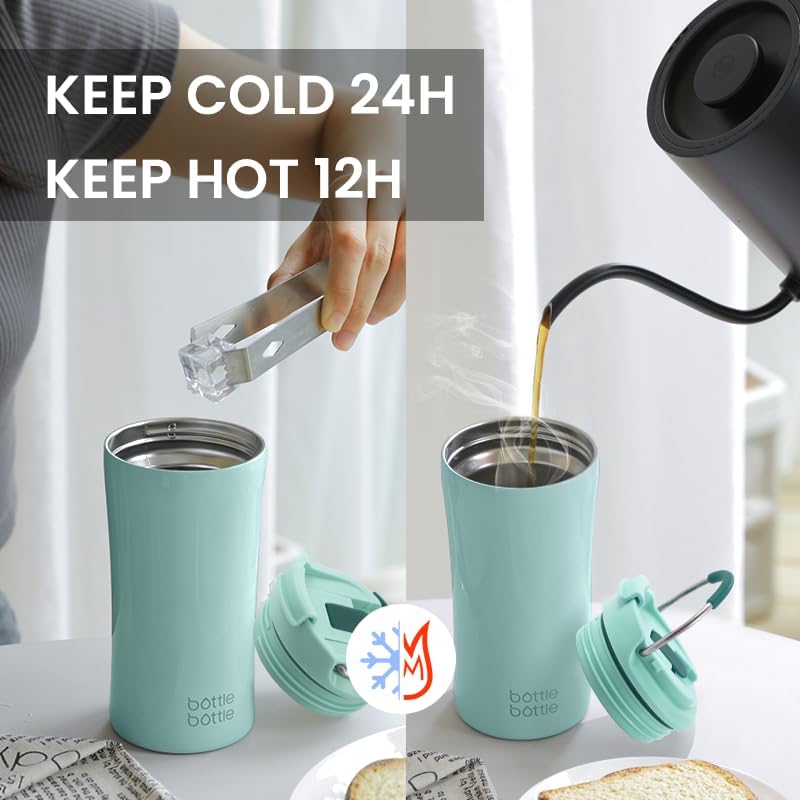 BOTTLE BOTTLE Insulated coffee Tumbler with Dual-use Lid and Straw 12oz | Double Walled,Stainless Steel,with Handle,Iced Travel Coffee Mug for Woman and Man,BPA-Free