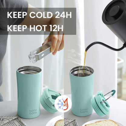 BOTTLE BOTTLE Insulated coffee Tumbler with Dual-use Lid and Straw 12oz | Double Walled,Stainless Steel,with Handle,Iced Travel Coffee Mug for Woman and Man,BPA-Free