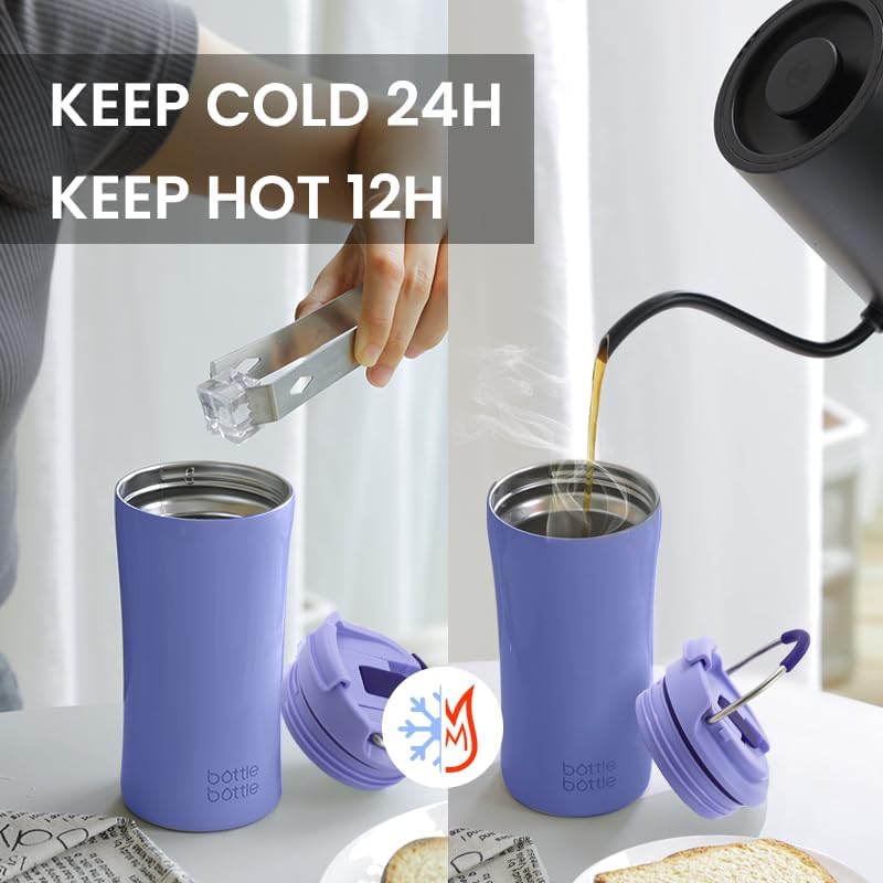 BOTTLE BOTTLE Insulated coffee Tumbler with Dual-use Lid and Straw 12oz | Double Walled,Stainless Steel,with Handle,Iced Travel Coffee Mug for Woman and Man,BPA-Free