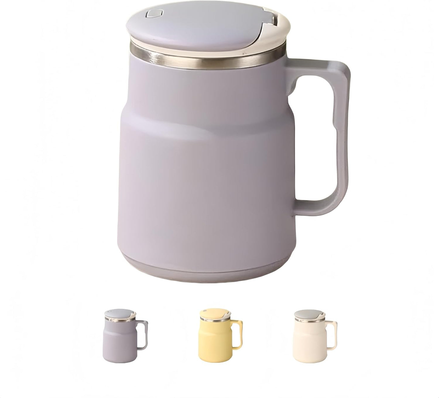 20oz Insulated Coffee Mug with Handle, Leakproof Travel Tumbler with Tea Infuser, Detachable Base Storage for Spoon, Lid Doubles as Phone Stand for Office Desk (White)