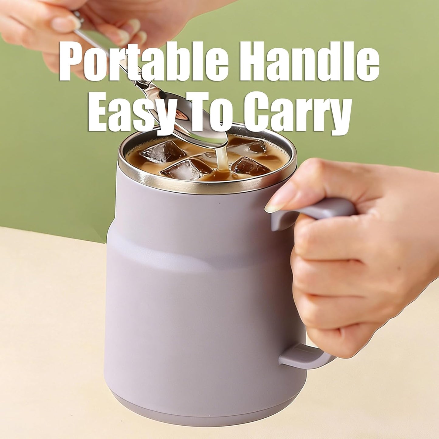 20oz Insulated Coffee Mug with Handle, Leakproof Travel Tumbler with Tea Infuser, Detachable Base Storage for Spoon, Lid Doubles as Phone Stand for Office Desk (White)