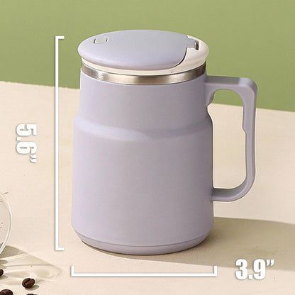 20oz Insulated Coffee Mug with Handle, Leakproof Travel Tumbler with Tea Infuser, Detachable Base Storage for Spoon, Lid Doubles as Phone Stand for Office Desk (White)