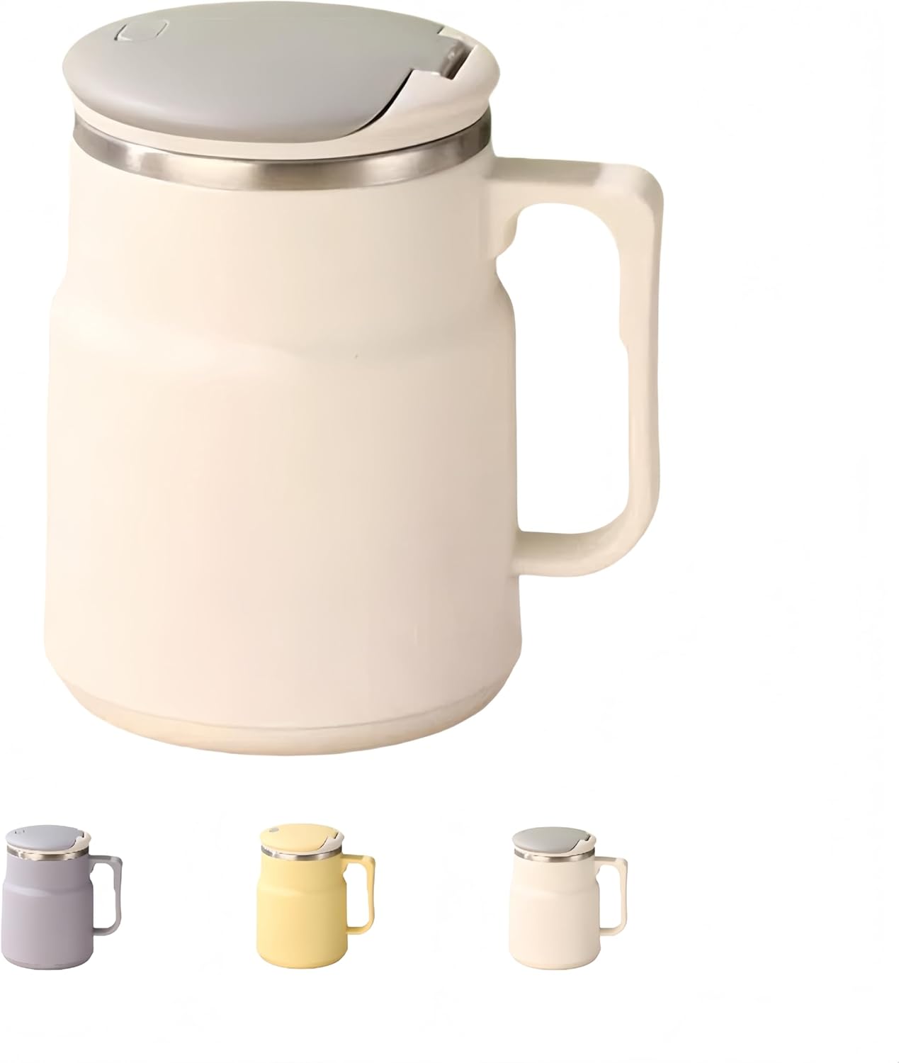 20oz Insulated Coffee Mug with Handle, Leakproof Travel Tumbler with Tea Infuser, Detachable Base Storage for Spoon, Lid Doubles as Phone Stand for Office Desk (White)