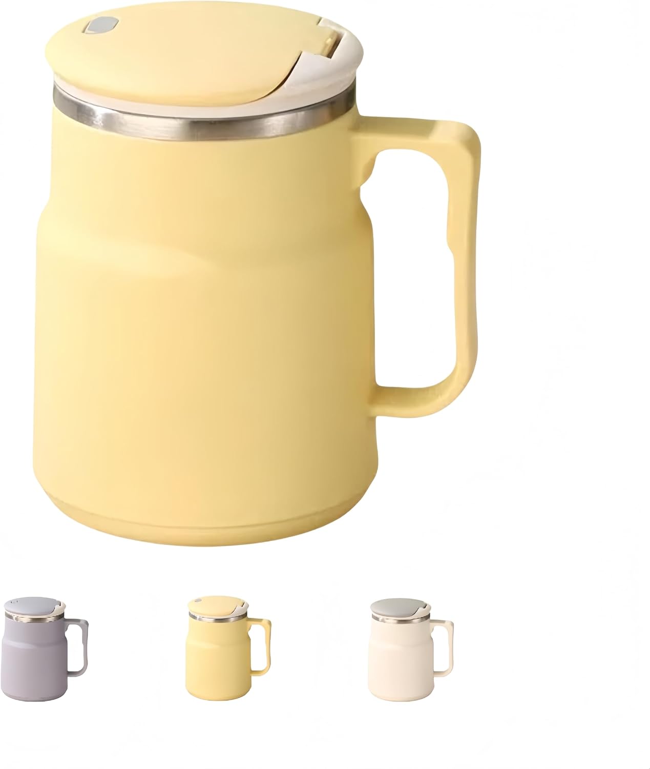 20oz Insulated Coffee Mug with Handle, Leakproof Travel Tumbler with Tea Infuser, Detachable Base Storage for Spoon, Lid Doubles as Phone Stand for Office Desk (White)