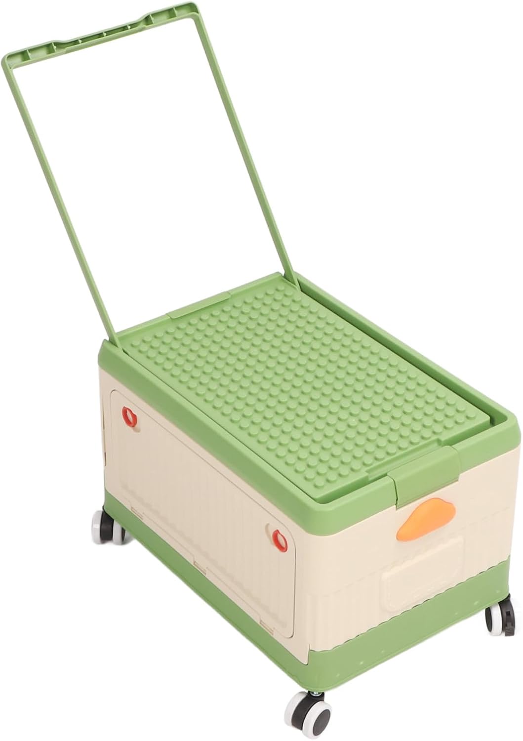Rolling Toy Storage Bin Minimalist Style Toy Organizer with Lid and Wheels for Neat Storage (Green)