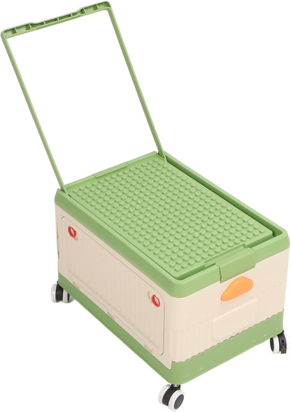 Rolling Toy Storage Bin Minimalist Style Toy Organizer with Lid and Wheels for Neat Storage (Green)