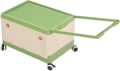Rolling Toy Storage Bin Minimalist Style Toy Organizer with Lid and Wheels for Neat Storage (Green)