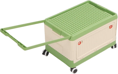 Rolling Toy Storage Bin Minimalist Style Toy Organizer with Lid and Wheels for Neat Storage (Green)
