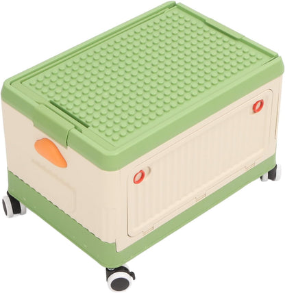Rolling Toy Storage Bin Minimalist Style Toy Organizer with Lid and Wheels for Neat Storage (Green)