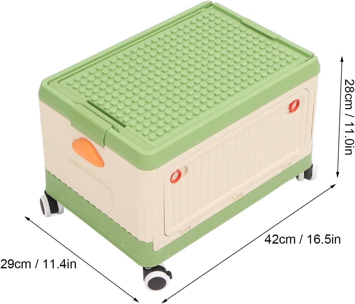 Rolling Toy Storage Bin Minimalist Style Toy Organizer with Lid and Wheels for Neat Storage (Green)