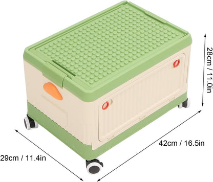 Rolling Toy Storage Bin Minimalist Style Toy Organizer with Lid and Wheels for Neat Storage (Green)