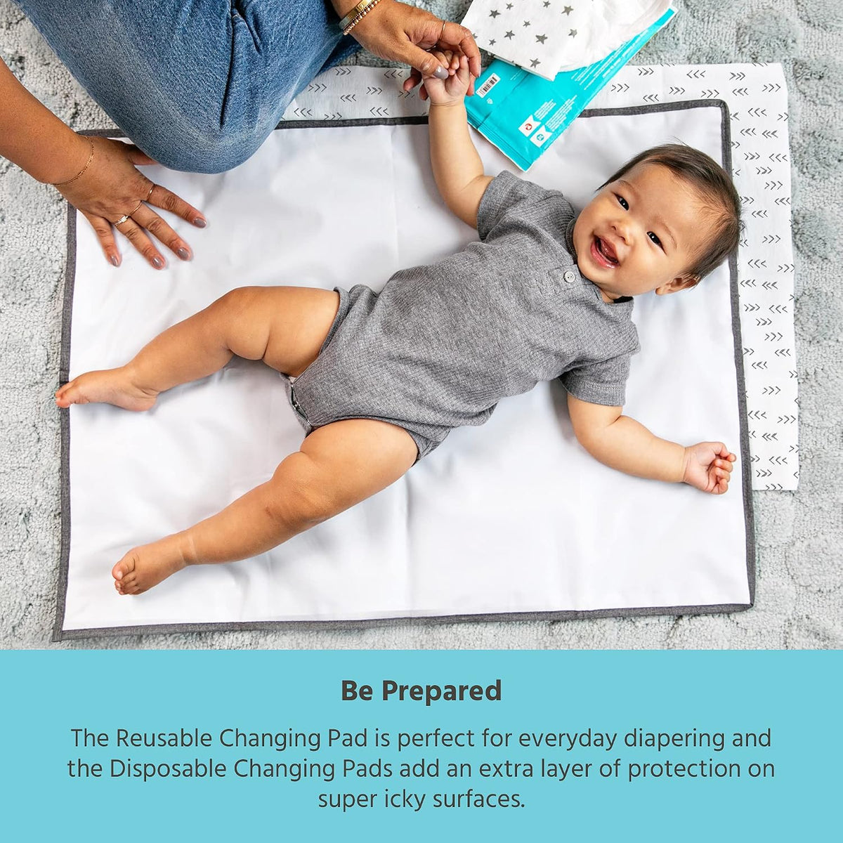 J.L. Childress Portable Baby Changing Pad Bundle with Disposable Pads, Grey
