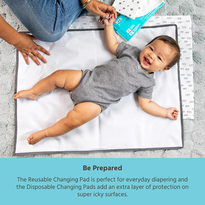 J.L. Childress Portable Baby Changing Pad Bundle with Disposable Pads, Grey