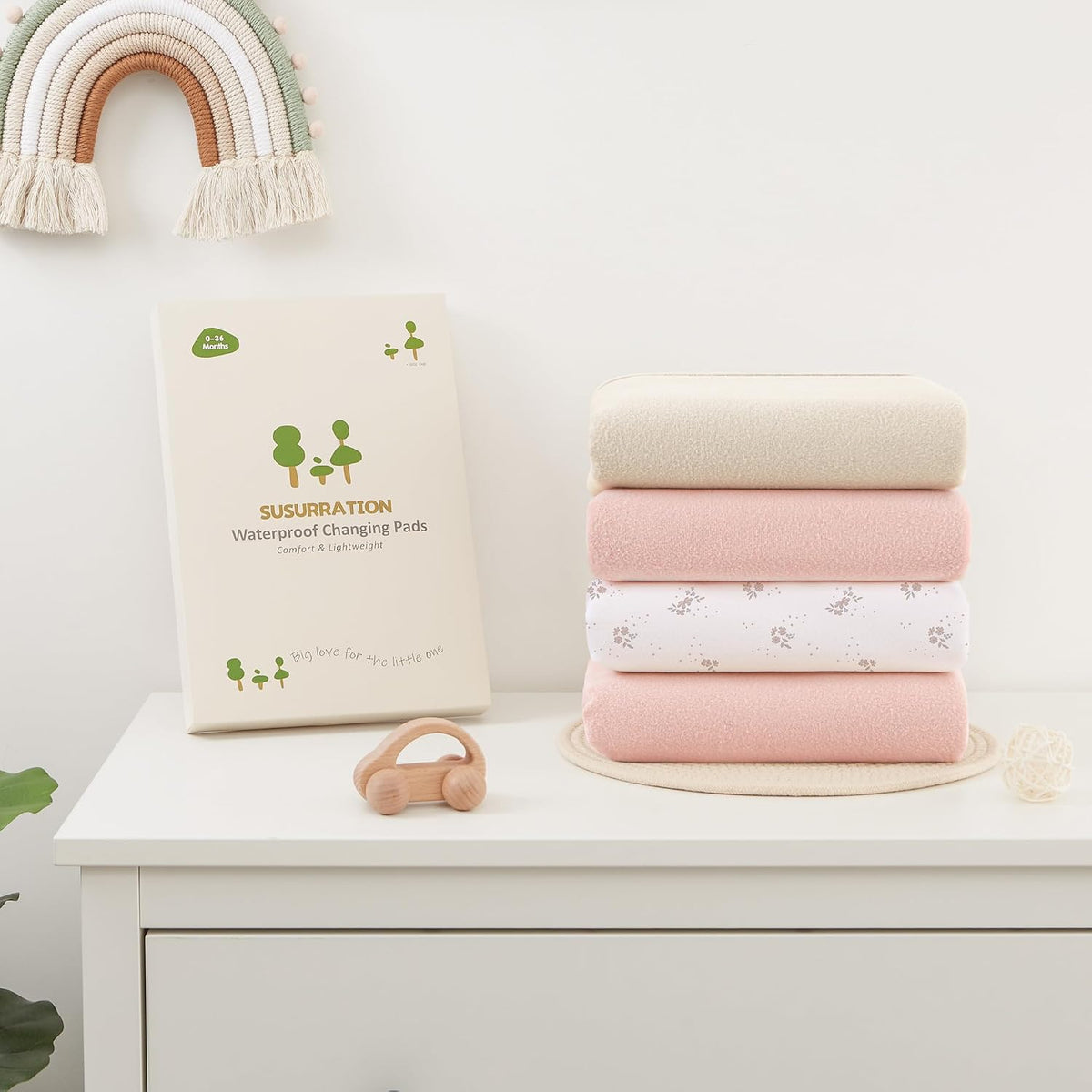 Baby Portable Foldable Changing Pad 2 Pack, Travel Changing Mat 35×29.5 inch Apricot Pink