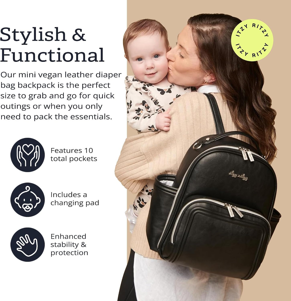 Mini Diaper Bag Backpack - 10 Pockets with Changing Pad (Aspen)