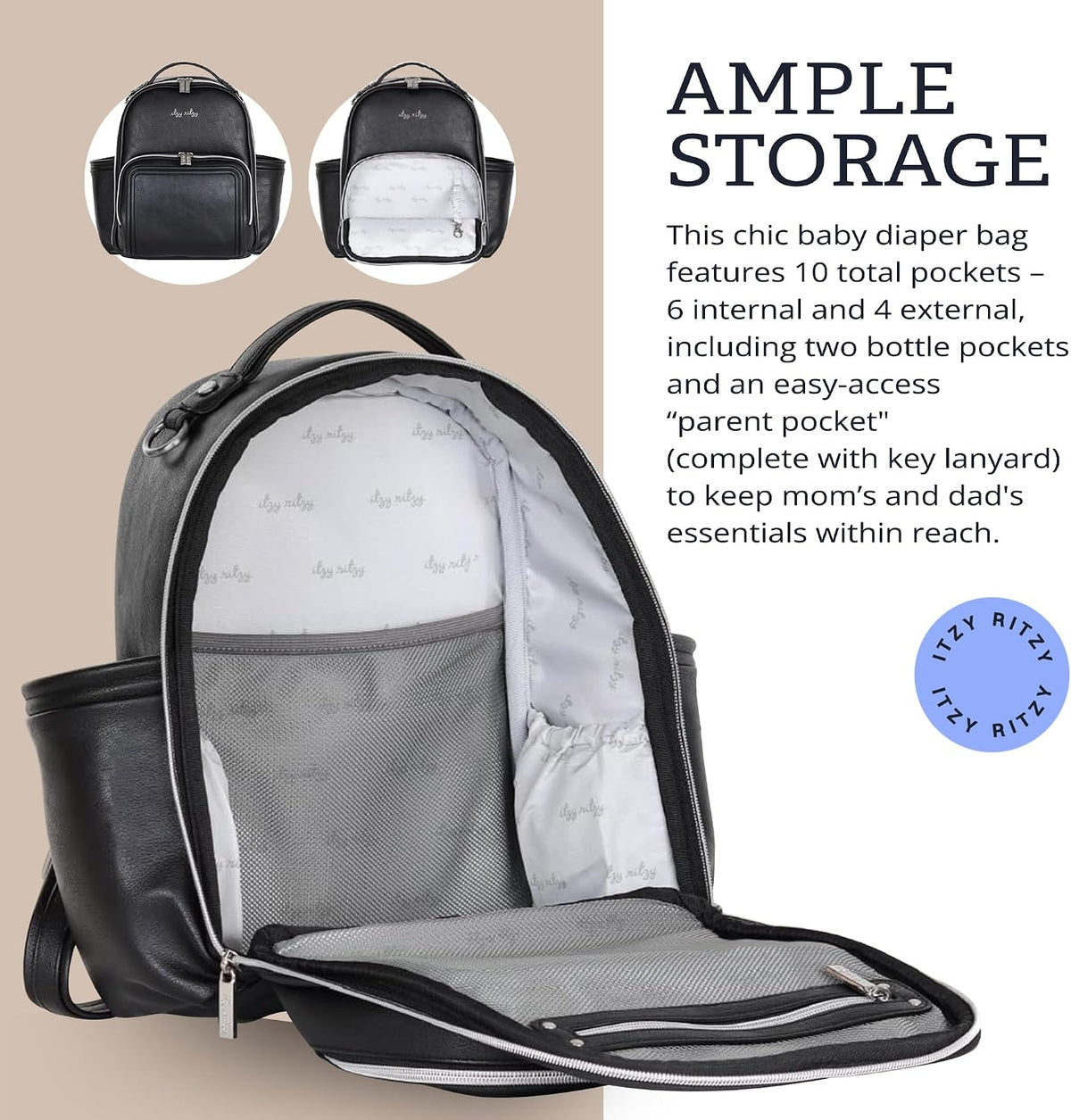 Mini Diaper Bag Backpack - 10 Pockets with Changing Pad (Aspen)