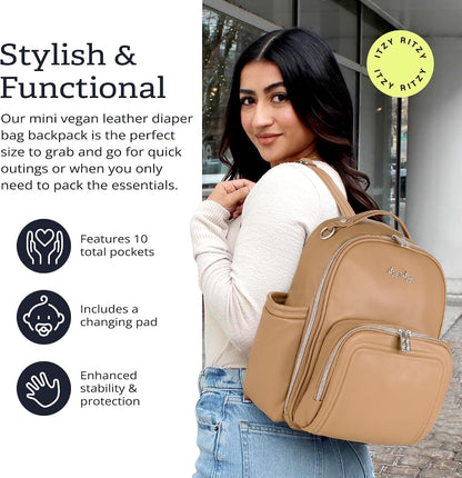 Mini Diaper Bag Backpack - 10 Pockets with Changing Pad (Aspen)