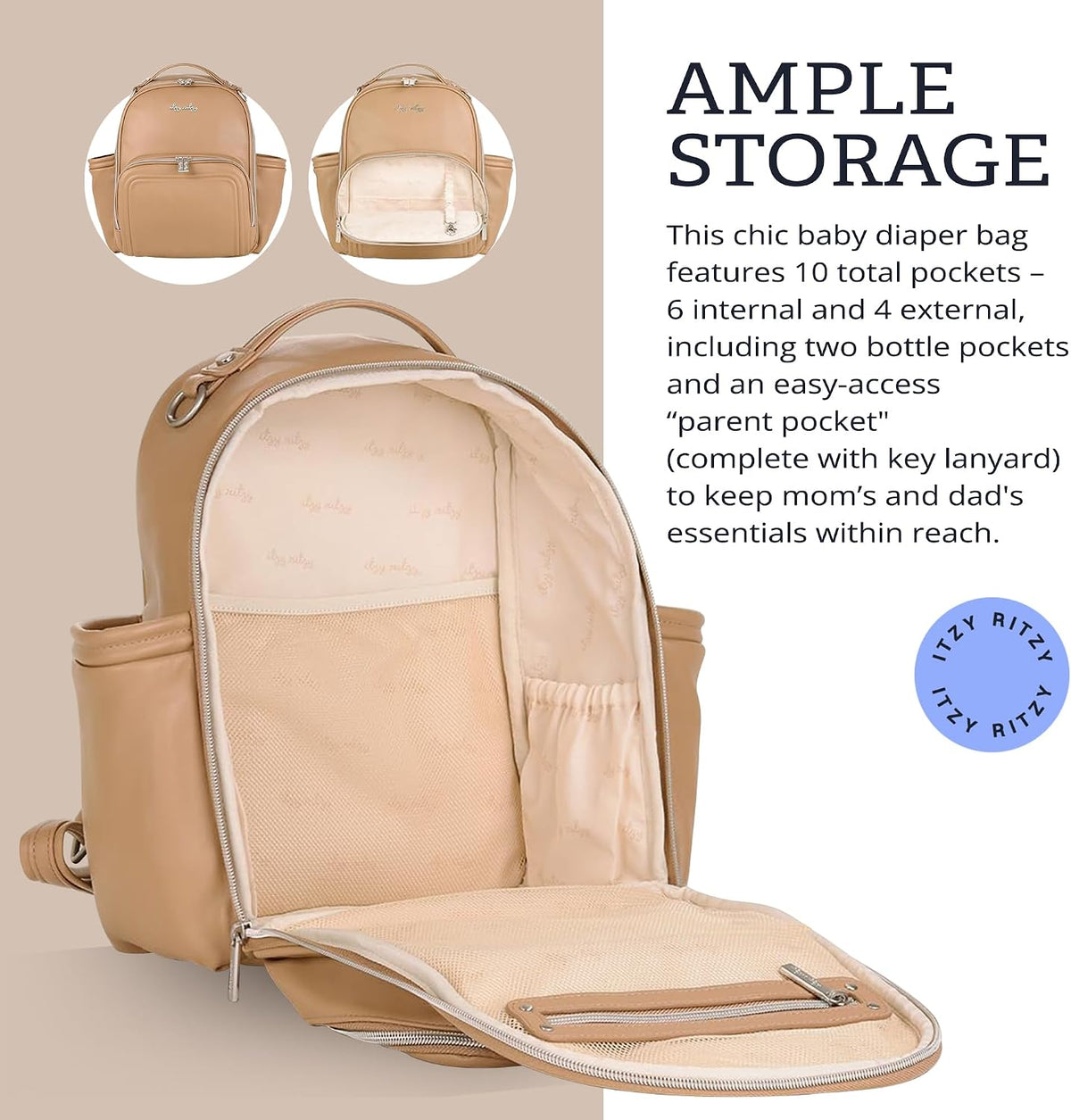 Mini Diaper Bag Backpack - 10 Pockets with Changing Pad (Aspen)