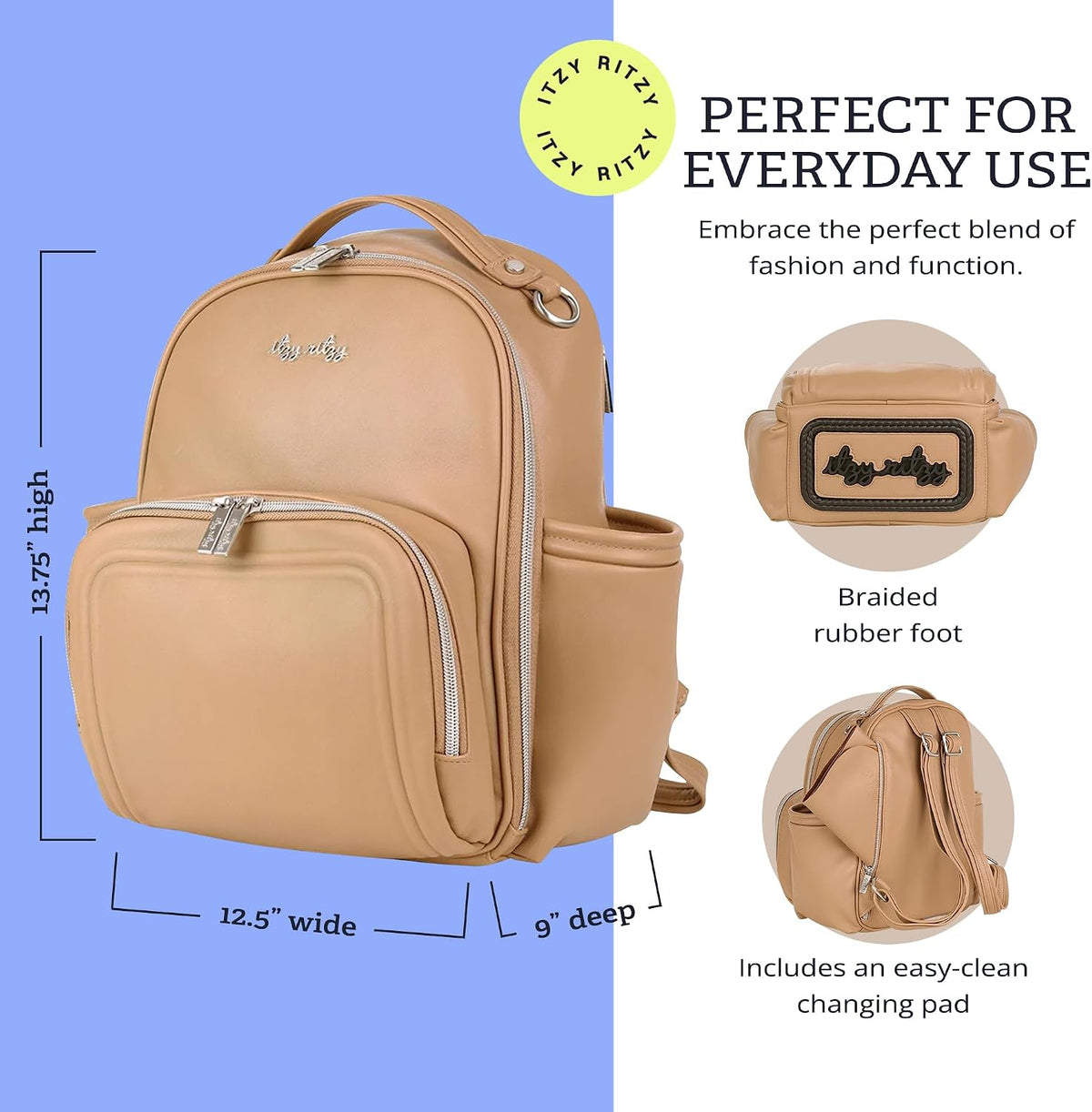 Mini Diaper Bag Backpack - 10 Pockets with Changing Pad (Aspen)
