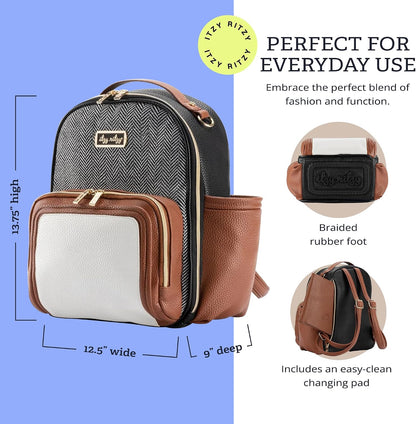 Mini Diaper Bag Backpack - 10 Pockets with Changing Pad (Aspen)