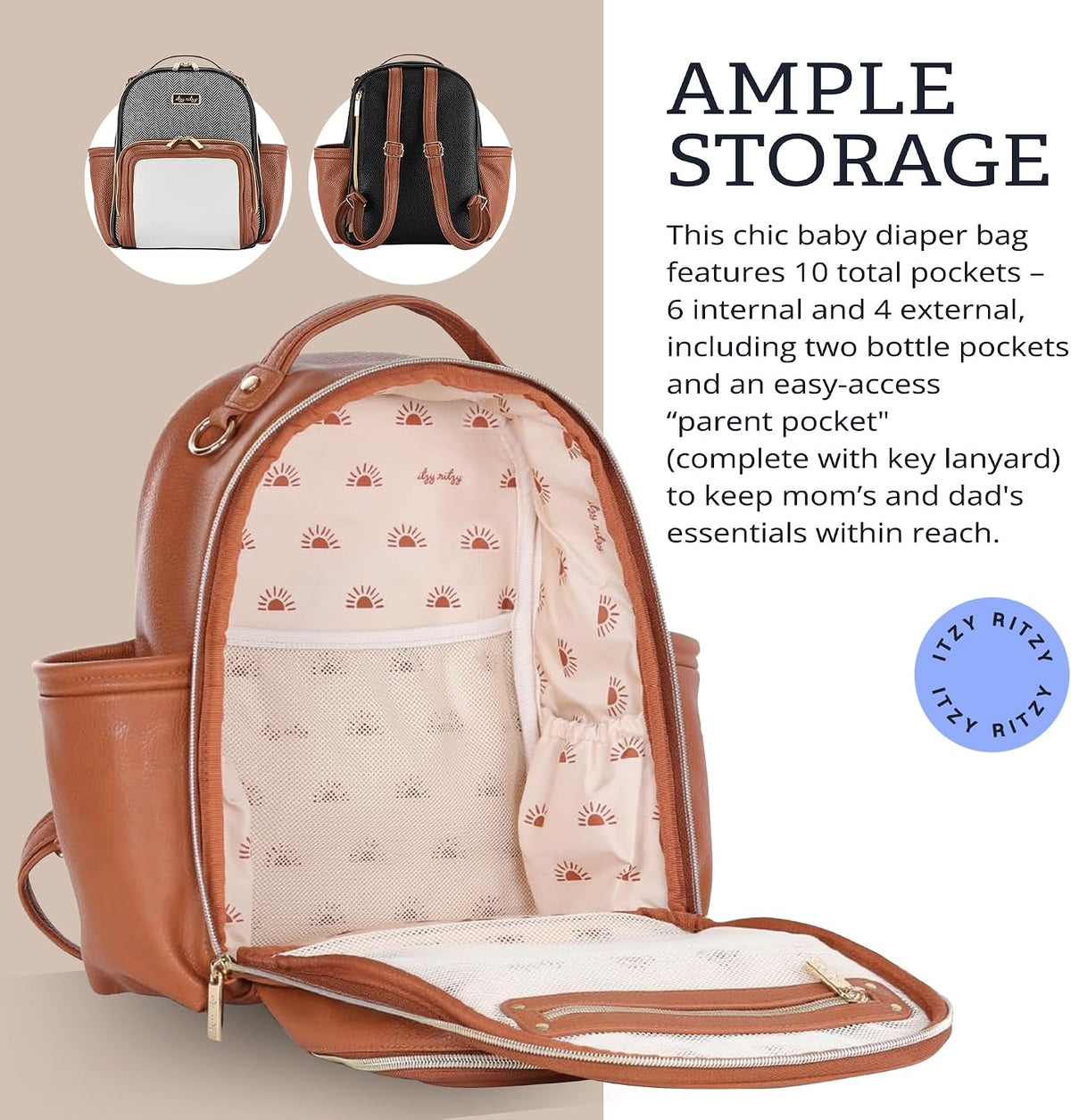 Mini Diaper Bag Backpack - 10 Pockets with Changing Pad (Aspen)