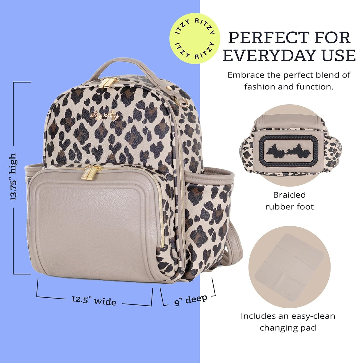 Mini Diaper Bag Backpack - 10 Pockets with Changing Pad (Aspen)