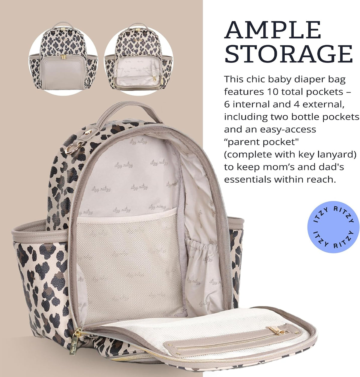 Mini Diaper Bag Backpack - 10 Pockets with Changing Pad (Aspen)