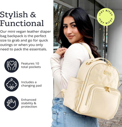 Mini Diaper Bag Backpack - 10 Pockets with Changing Pad (Aspen)