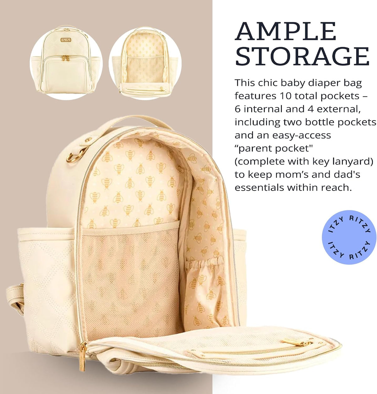Mini Diaper Bag Backpack - 10 Pockets with Changing Pad (Aspen)