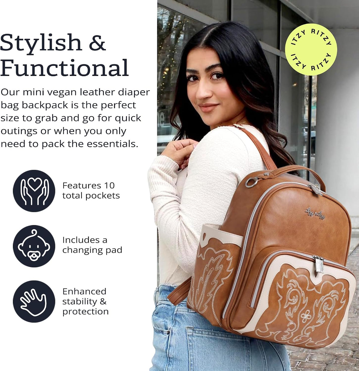 Mini Diaper Bag Backpack - 10 Pockets with Changing Pad (Aspen)