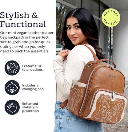 Mini Diaper Bag Backpack - 10 Pockets with Changing Pad (Aspen)