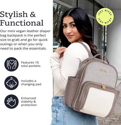 Mini Diaper Bag Backpack - 10 Pockets with Changing Pad (Aspen)