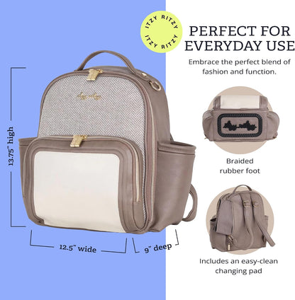 Mini Diaper Bag Backpack - 10 Pockets with Changing Pad (Aspen)
